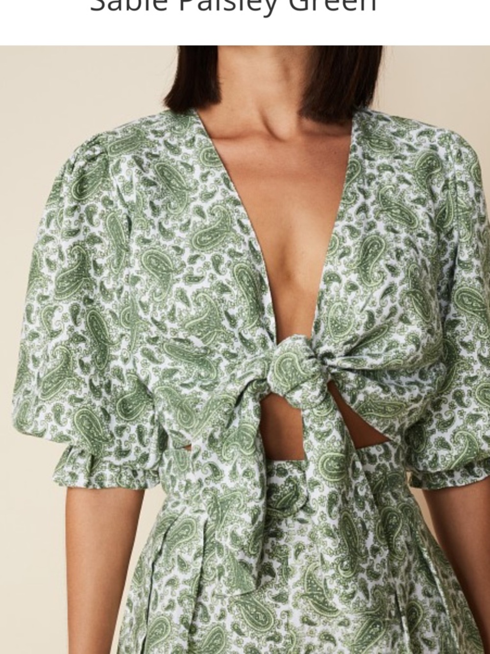 Faithfull the Brand Green Paisley Tie-Front Blouse